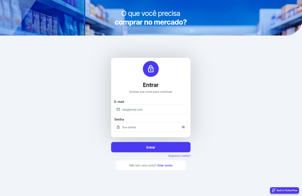 Tela de login para mercado online