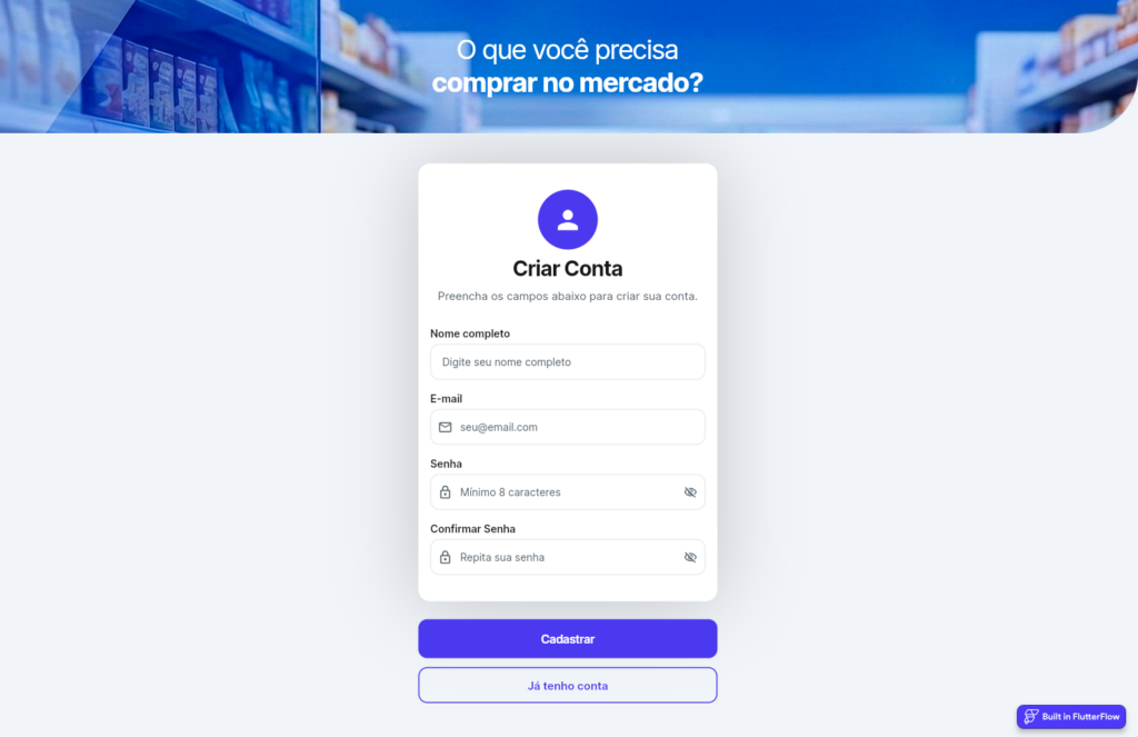 Tela de criação de conta online