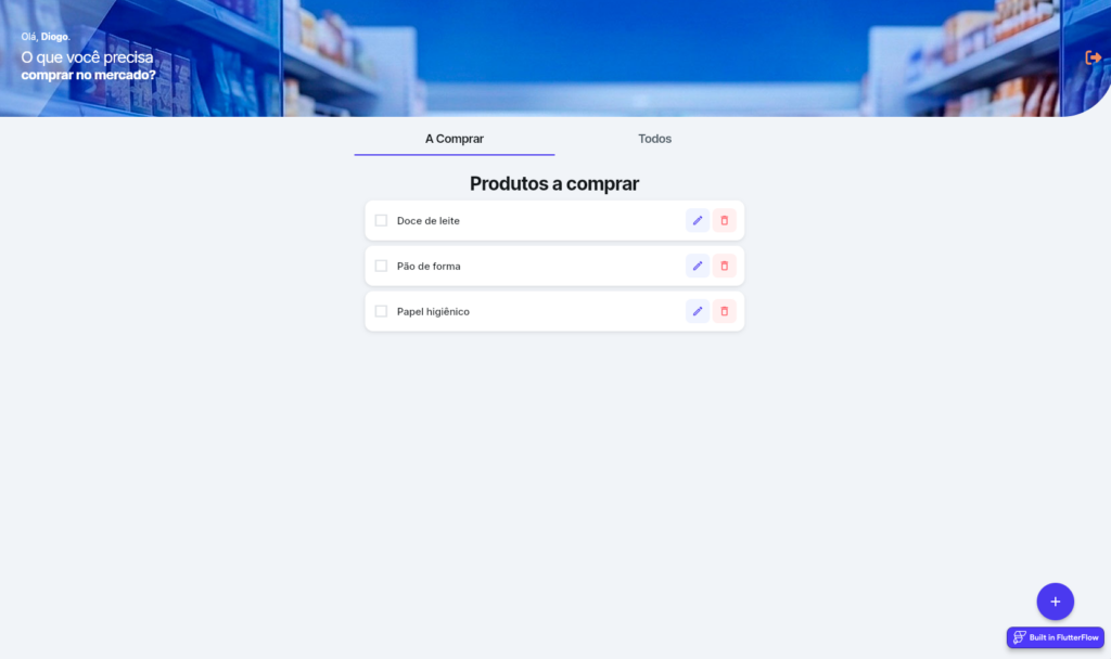 Lista de compras com produtos