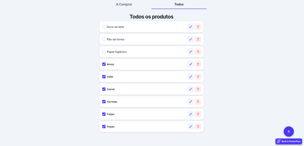 Lista de compras com produtos variados