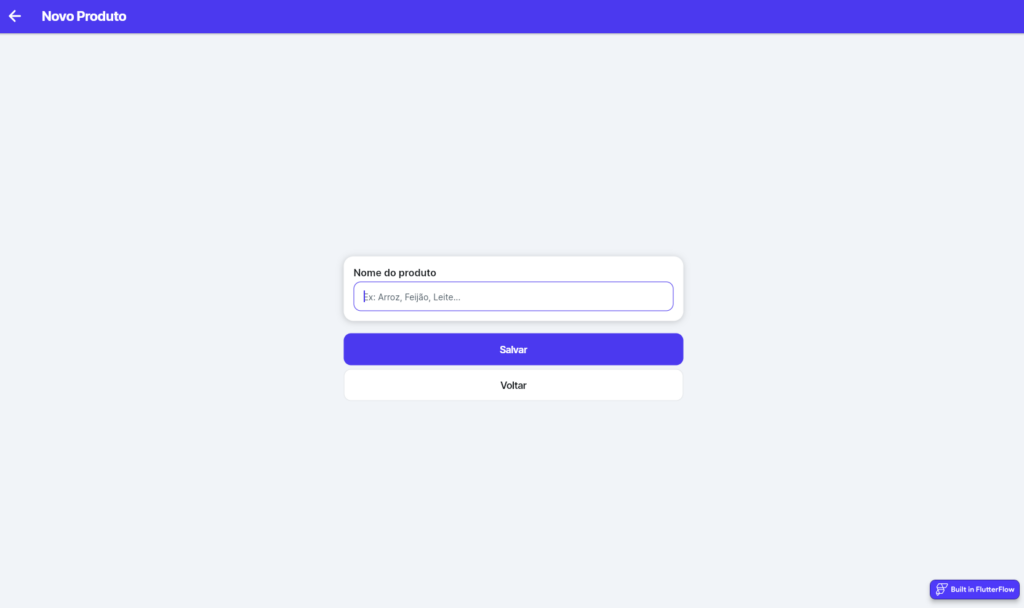Tela para adicionar novo produto